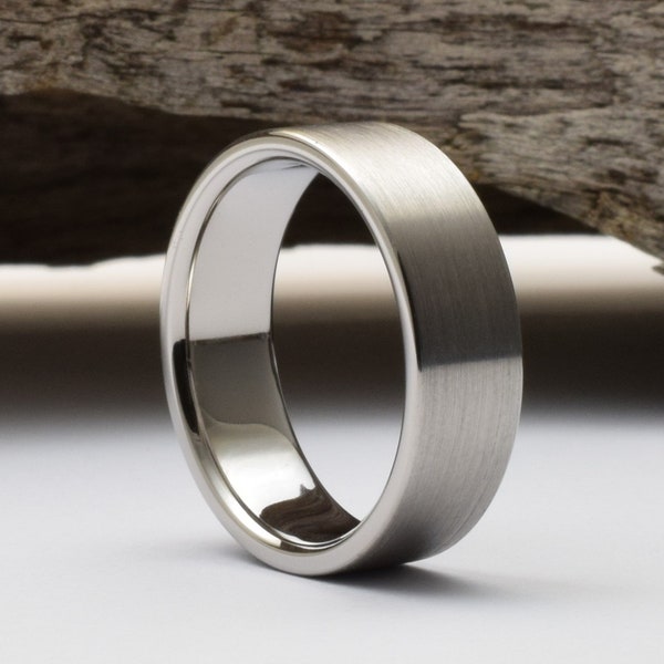 Mens wedding band with straight profile and brushed finish, mens titanium wedding rings, titanium ring mens, mens titanium wedding band mens