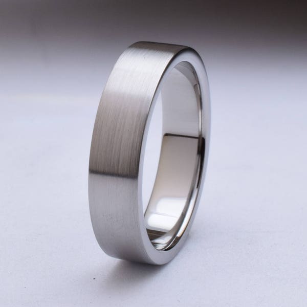 Wedding band mens with straight profile and brushed finish, mens titanium wedding rings, titanium ring mens, mens titanium wedding band mens