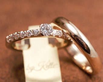 18k Gold wedding band set