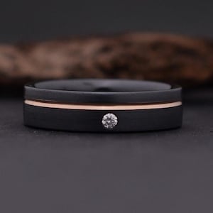 Black titanium and rose gold diamond ring