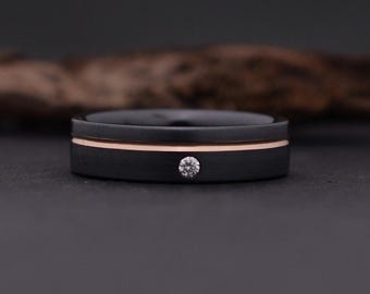 Black titanium and rose gold diamond ring