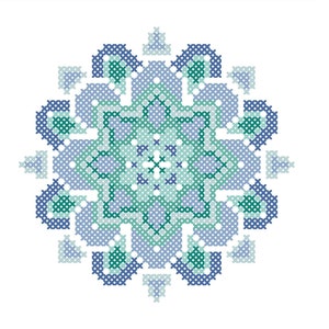 Mandala Counted Cross Stitch Pattern / Chart, TRANQUIL SEAS Blue and Green, Modern, Geometric Embroidery Design full stitches only image 3