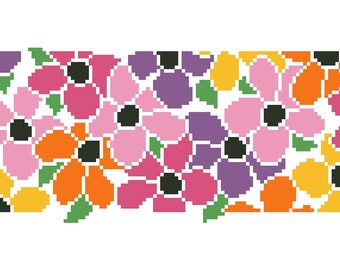 Flowers Counted Cross Stitch Pattern / Chart - PERFECT PETALS Embroidery Design -  Big, Bright, Modern Flowers - full stitches only