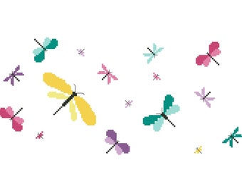 Patrón/gráfico de punto de cruz "BAILE DE LA LIBÉLULA" - Mariposas, insectos y bichos