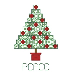 Patrón/gráfico de punto de cruz BLOCK TREE 2 - Árbol de Navidad con punto atrás y bordado negro - Diseño de bordado geométrico - PEACE Needlework