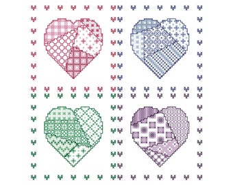 HEARTS DELIGHTS Counted Cross Stitch Pattern / Chart - Valentine's Day Embroidery Design Includes Blackwork / Backstitch, Specialty Stitches