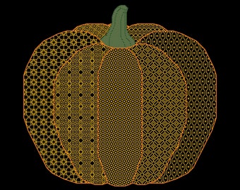 BLACKWORK PUMPKIN Counted Cross Stitch Pattern - Autumn / Fall Backstitch Chart - Halloween Embroidery