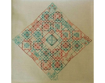 MIND BENDER Blackwork / Backstitch Pattern - Counted Cross Stitch Chart - Unique, Geometric, Embroidery Design - Try Variegated Floss