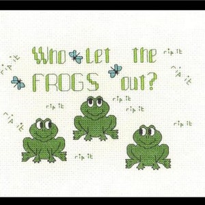 FROG Counted Cross Stitch Pattern / Chart Who Let the Frogs Out STITCHER'S LAMENT Cross Stitch Saying / Motto embroidery design image 1