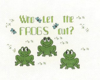 FROG Counted Cross Stitch Pattern / Chart ( Who Let the Frogs Out? ) - STITCHER'S LAMENT Cross Stitch Saying / Motto embroidery design