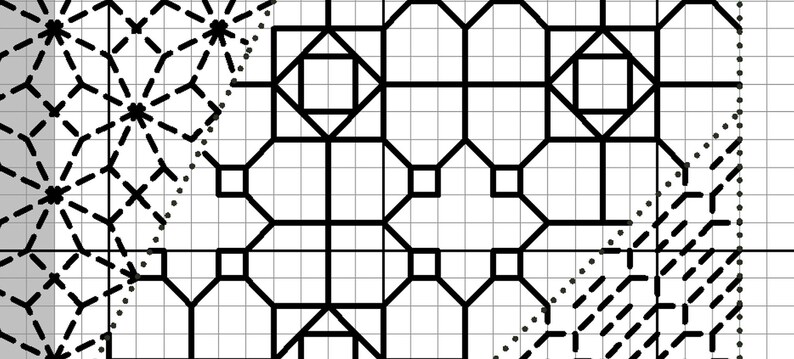 May include: Black and white geometric pattern with a grid background. The pattern is made up of squares and rectangles.