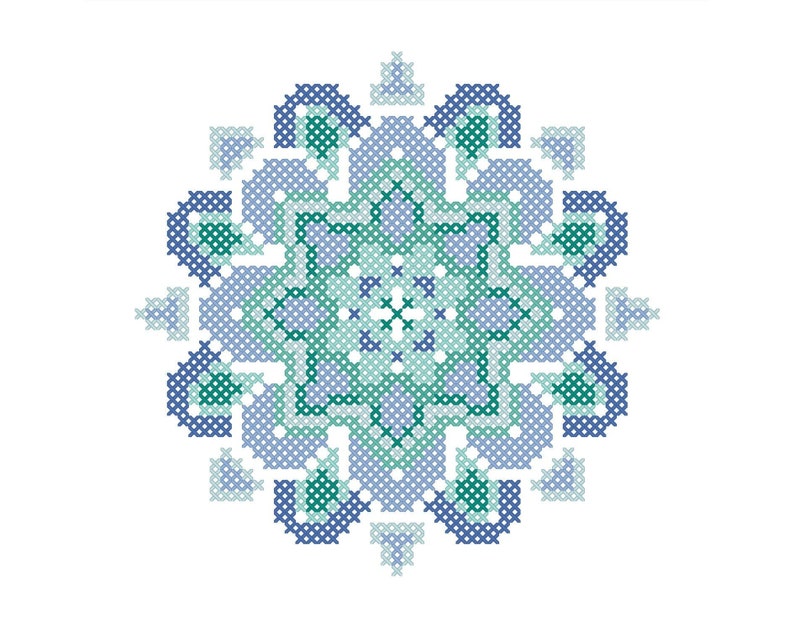 Mandala Counted Cross Stitch Pattern / Chart, TRANQUIL SEAS Blue and Green, Modern, Geometric Embroidery Design full stitches only image 3