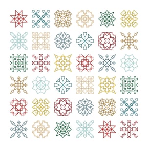 Mini BLACKWORK / Backstitch Squares Patrón / Gráfico de punto de cruz contado - TINY TREASURES 2 Diseño de bordado con motivos geométricos modernos