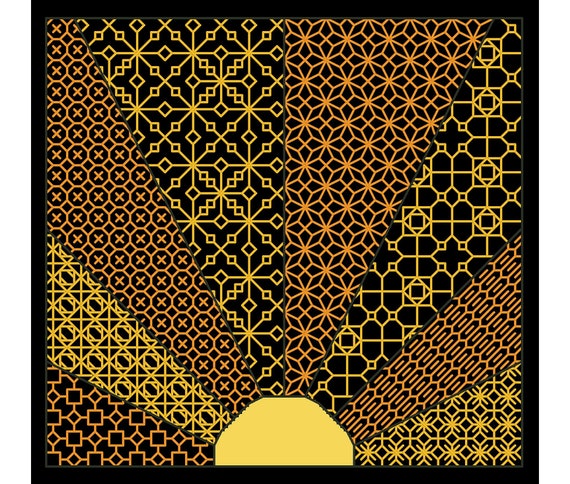 SUNSET - BLACKWORK / Backstitch, Counted Cross Stitch Pattern / Chart
