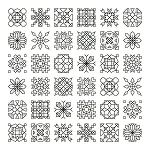 TINY TREASURES Counted Cross Stitch Pattern / Chart - Mini BLACKWORK Squares / Motifs - Modern, Geometric, Embroidery Design