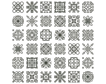 TINY TREASURES Counted Cross Stitch Pattern / Chart - Mini BLACKWORK Squares / Motifs - Modern, Geometric, Embroidery Design