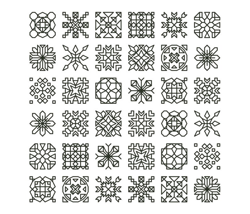 TINY TREASURES Counted Cross Stitch Pattern / Chart Mini BLACKWORK Squares / Motifs Modern, Geometric, Embroidery Design image 1