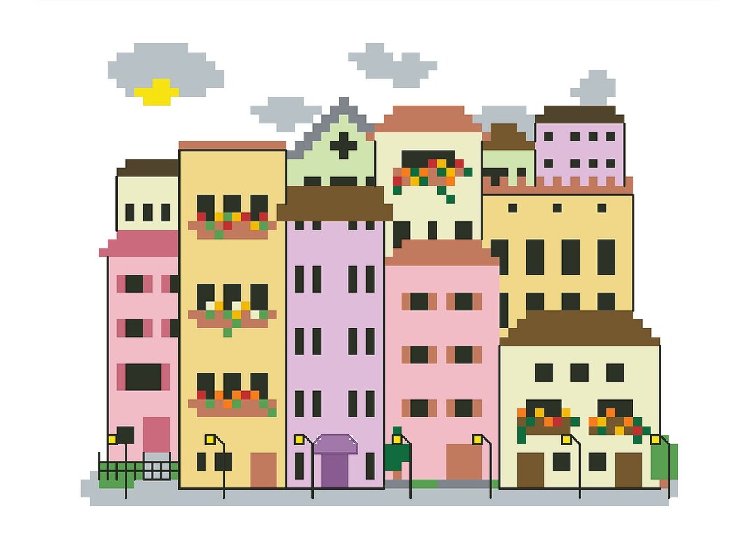 Apartments Counted Cross Stitch Pattern URBAN CONTAINMENT Embroidery
