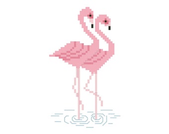 FLAMINGOS Cross Stitch Pattern - Easy Counted Thread Embroidery Chart for Flamingo Lovers - Bathroom Decor Design