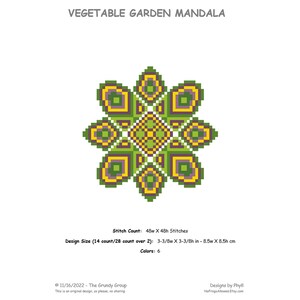 MANDALA Counted Cross Stitch Pattern Purple, Green, Yellow Embroidery Chart Vegetable Garden Mandala Modern, Round Design image 2