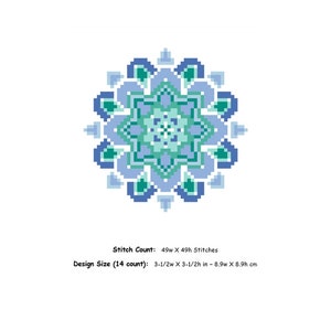 Mandala Counted Cross Stitch Pattern / Chart, TRANQUIL SEAS Blue and Green, Modern, Geometric Embroidery Design full stitches only image 2