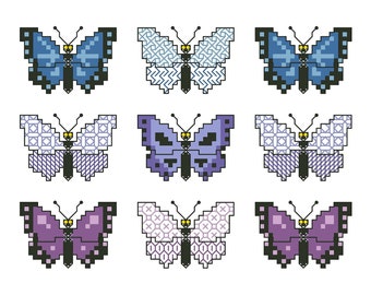 BUTTERFLY COLLECTION Blackwork and Counted Cross Stitch Pattern - Backstitch Butterflies Chart - Embroidery / Needlework Design