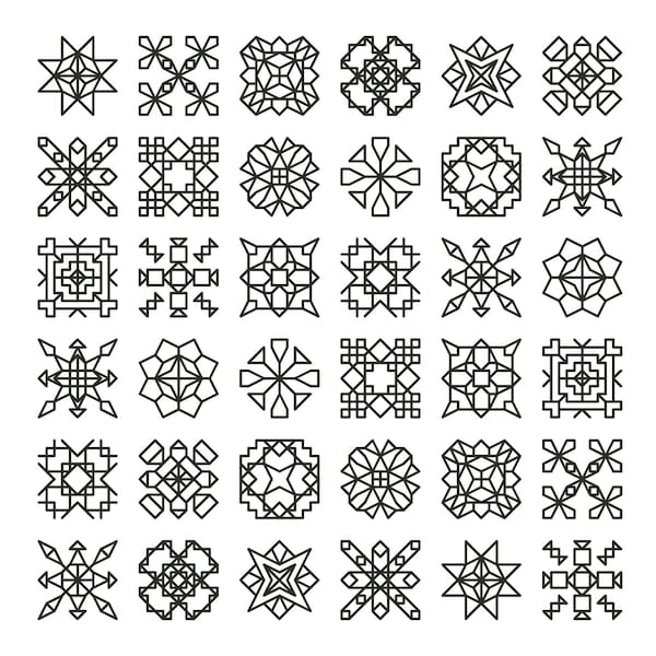 TINY TREASURES 2, Counted Cross Stitch Pattern / Chart -  Modern, Geometric, Motif Embroidery Design - Mini BLACKWORK / Backstitch Squares