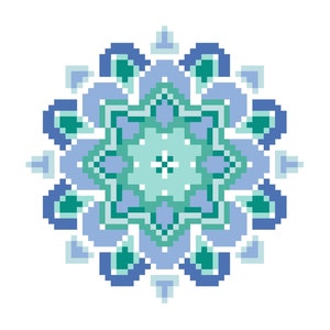 Mandala Counted Cross Stitch Pattern / Chart,  TRANQUIL SEAS Blue and Green, Modern, Geometric Embroidery Design - full stitches only
