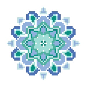 Mandala Counted Cross Stitch Pattern / Chart, TRANQUIL SEAS Blue and Green, Modern, Geometric Embroidery Design full stitches only image 1