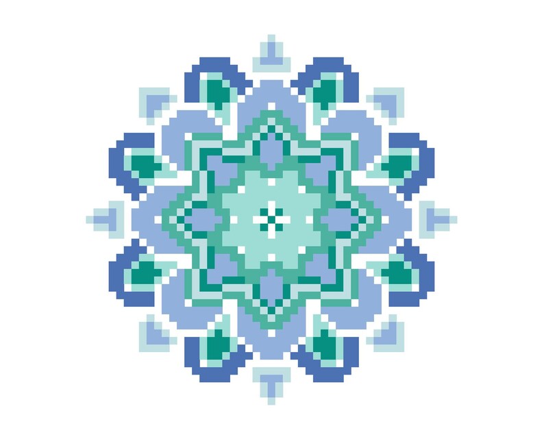 Mandala Counted Cross Stitch Pattern / Chart, TRANQUIL SEAS Blue and Green, Modern, Geometric Embroidery Design full stitches only image 1