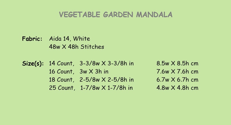 MANDALA Counted Cross Stitch Pattern Purple, Green, Yellow Embroidery Chart Vegetable Garden Mandala Modern, Round Design image 3
