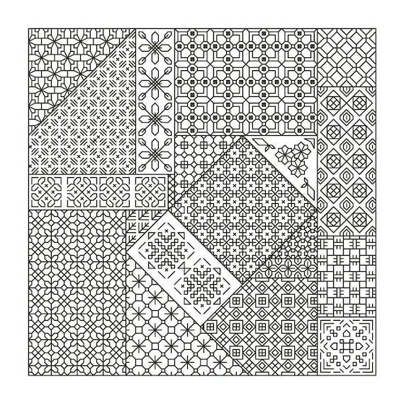 セトクラフトステッチ CRAZY PATCH Blackwork / Backstitch Pattern / Chart - Counted Cross