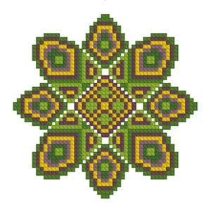 MANDALA Counted Cross Stitch Pattern Purple, Green, Yellow Embroidery Chart Vegetable Garden Mandala Modern, Round Design image 1