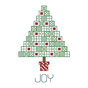 Patrón/gráfico de punto de cruz BLOCK TREE - Árbol de Navidad con bordado en negro y pespunte - Diseño de bordado geométrico - JOY Needlework