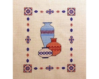 SOUTWESTERN POTS Kreuzstichmuster / Stickmuster - Erdfarbene Keramik / Schalen