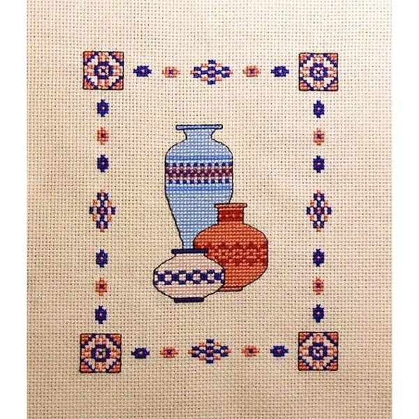 SOUTHWESTERN POTS Counted Cross Stitch Pattern / Chart - Pottery / Large Pots / Bowls - Earth tone Southwest Embroidery Design