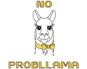 NO PROBLLAMA LLAMA Counted Cross Stitch Pattern - Llama Embroidery Design - Snarky Llama with Yellow Bow Needlework Chart - No Problemo