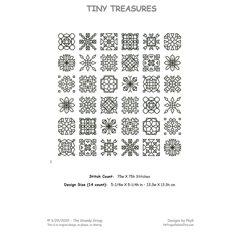 TINY TREASURES Counted Cross Stitch Pattern / Chart Mini BLACKWORK Squares / Motifs Modern, Geometric, Embroidery Design image 2