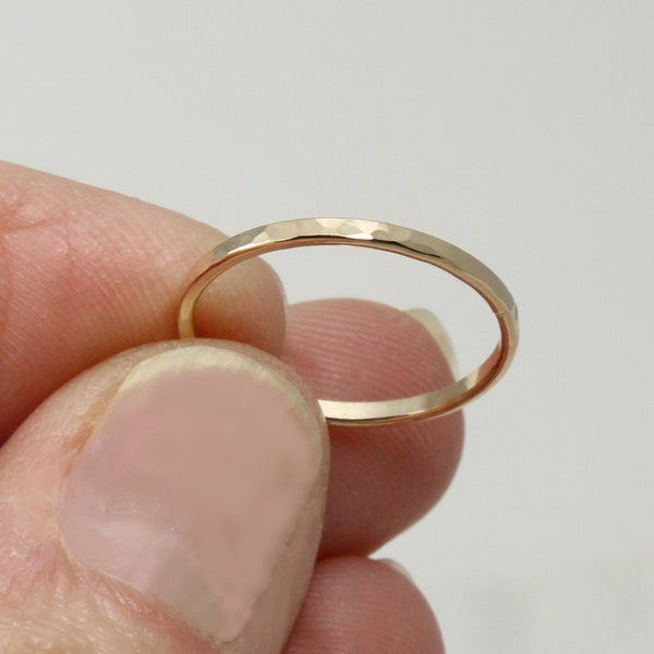 Solid gold ring | 1.5mm gold band | Dainty gold ring | One stackable gold ring | 14K 10K gold ring | Smooth hammered band | Solid gold band