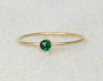 14K gold filled emerald ring | 4mm emerald gemstone | May birthstone | 1.3mm gold ring | Emerald gold solitaire ring | Emerald gemstone