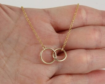 14K gold filled necklace | Sterling silver necklace | Double circle interlocking necklace | Friendship bridesmaids eternity gold necklace