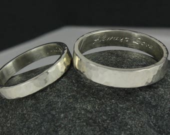 Solid sterling silver wedding band set | Hammered silver rings | Couples wedding bands | Inside free engraving | His hers wedding rings