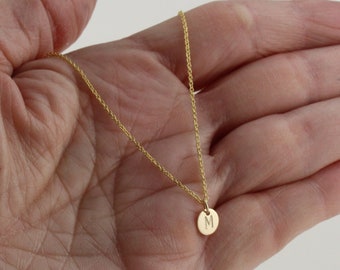 14K gold filled personalized necklace | Dainty gold disc pendant | 6mm hand stamped pendant | Tiny initial pendant | Plain circle pendant