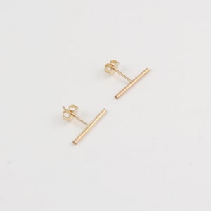 14K gold filled bar studs Sterling silver studs Rose gold filled earrings 15mm stud earrings Line stud earrings Unisex earrings zdjęcie 4