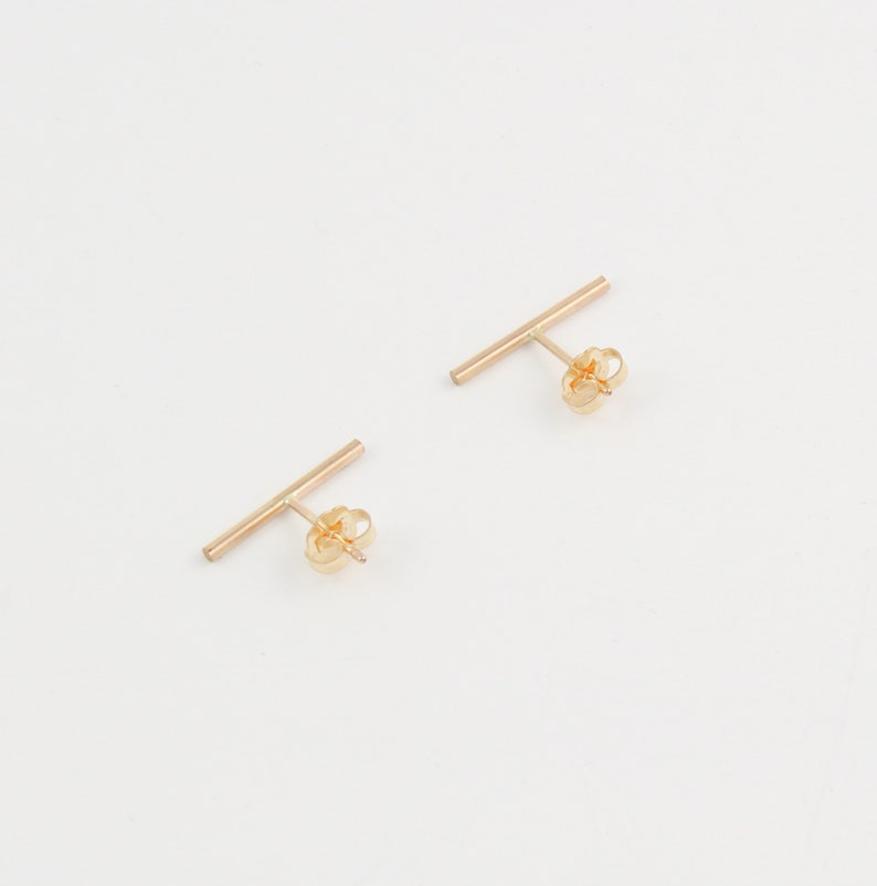 14K gold filled bar studs Sterling silver studs Rose gold filled earrings 15mm stud earrings Line stud earrings Unisex earrings zdjęcie 5