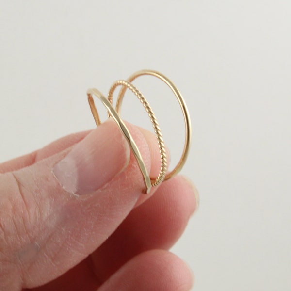 Super thin gold rings | 14K gold filled rings | Ultra thin rings | Dainty gold rings | Twisted smooth faceted ring | Rope ring | Gold bands