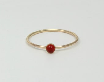 Gold carnelian ring | 3mm natural carnelian gem | 14K gold filled ring | Carnelian solitaire ring | Super thin gold ring | July birthstone