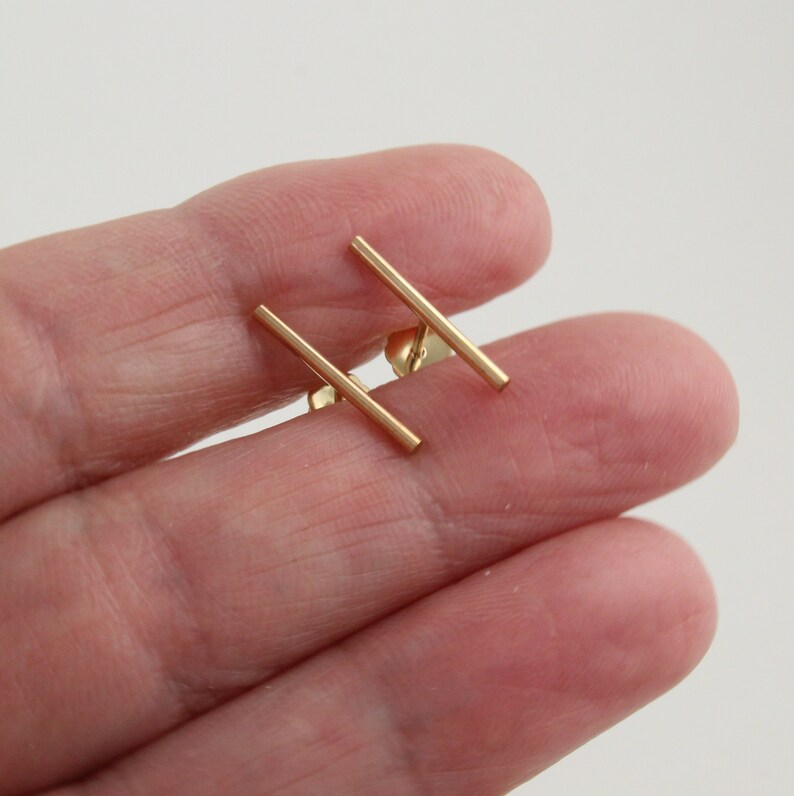 14K gold filled bar studs Sterling silver studs Rose gold filled earrings 15mm stud earrings Line stud earrings Unisex earrings 14K YellowGoldFilled