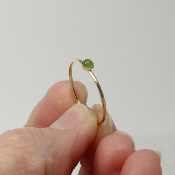Solid gold jade ring | 3mm natural jade gem | Jade solitaire ring | Super thin 14K 10K solid gold ring | Thin jade band | March birthstone |