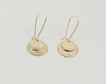 Double disc earrings | 14K gold filled earrings | Sterling silver two discs earrings | Drop dangle earring | Round earrings | Circle earring